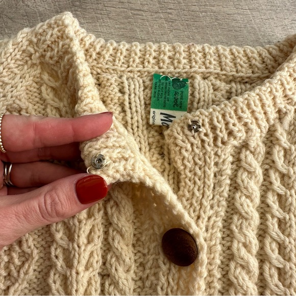 Vintage Mary Smith Hand Knitted Wool Ireland Fisherman's Cable Sweater Cardigan - Picture 6 of 15